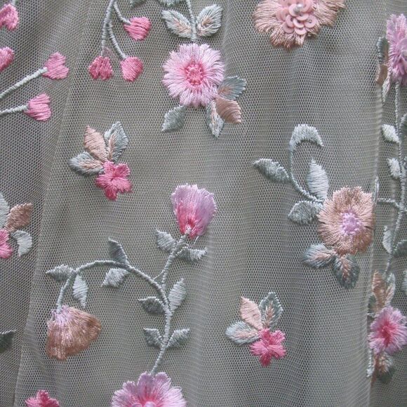 Mac Duggal 35104 Green Multicolor Embroidered V Neck Cap Sleeve Midi Dress - Picture 8 of 14